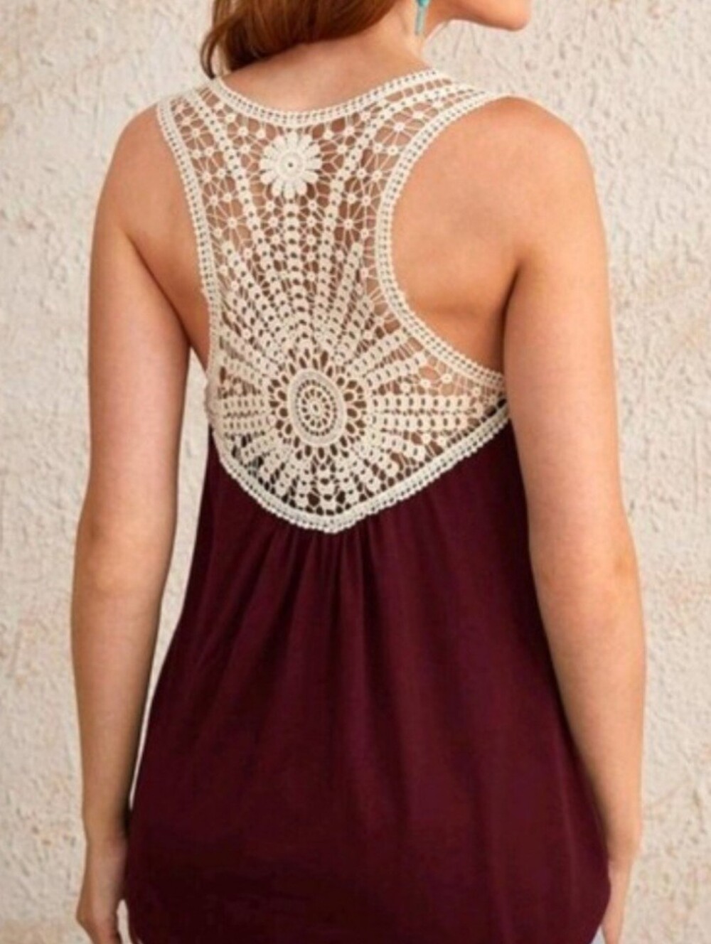 SHEIN Burgundy Or NAVY BLUE Tank Top with Cream Crochet Back